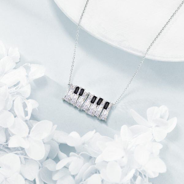 Sterling Silver Music Piano Pendant Necklace-5