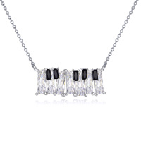 wholesale 925 Sterling Silver Black and White Crystal Bar Pendant Necklace s for Women Her- Rhodium Plated