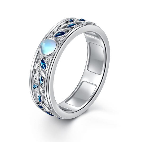 Sterling Silver Leaf Moonstone Spinner Rings-0