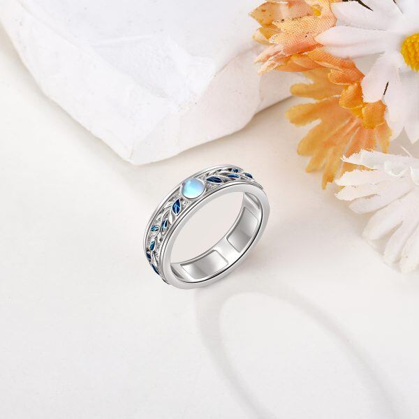 Sterling Silver Leaf Moonstone Spinner Rings-5