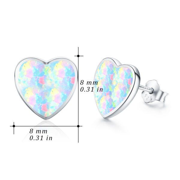 Sterling Silver Opal Heart Stud Earrings-1