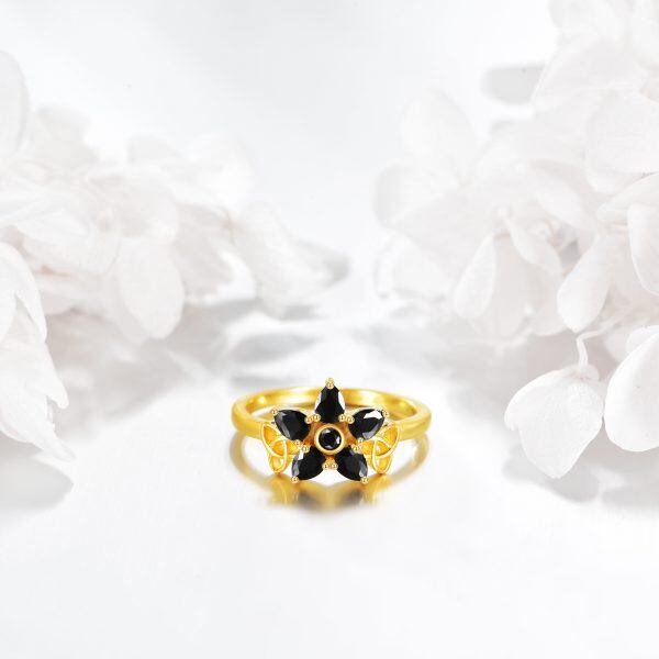 Sterling Silver With Gold Plated Black Tourmaline Unique Rings-2