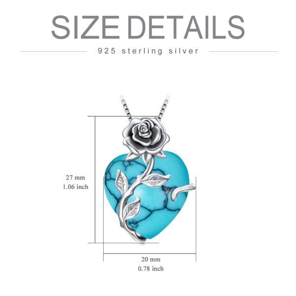 Sterling Silver Rose Pendant Necklace With December Birthstone Turquoise-1