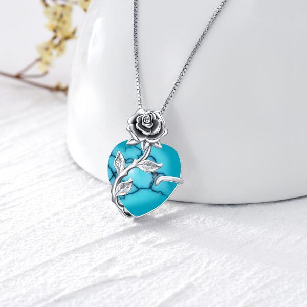 Sterling Silver Rose Pendant Necklace With December Birthstone Turquoise-4