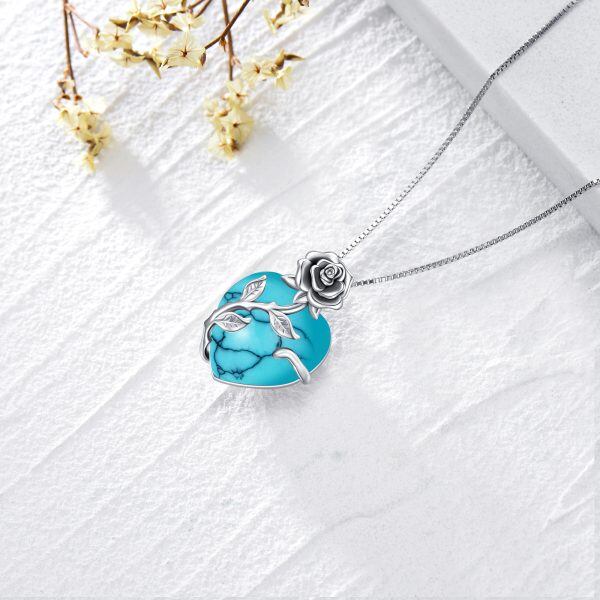 Sterling Silver Rose Pendant Necklace With December Birthstone Turquoise-5