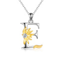 wholesale 925 Sterling Silver Metal Stone Sunflower Initial E Pendant Necklaces for Women Girls  45cm Chain Length-0-0