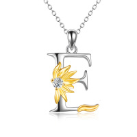 wholesale 925 Sterling Silver Metal Stone Sunflower Initial E Pendant Necklaces for Women Girls  45cm Chain Length- Rhodium And Gold Plated