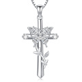 wholesale 925 Sterling Silver Butterfly & Flower Design Cross Pendant Necklace for Women Girls Mothers Day Gifts-0-0