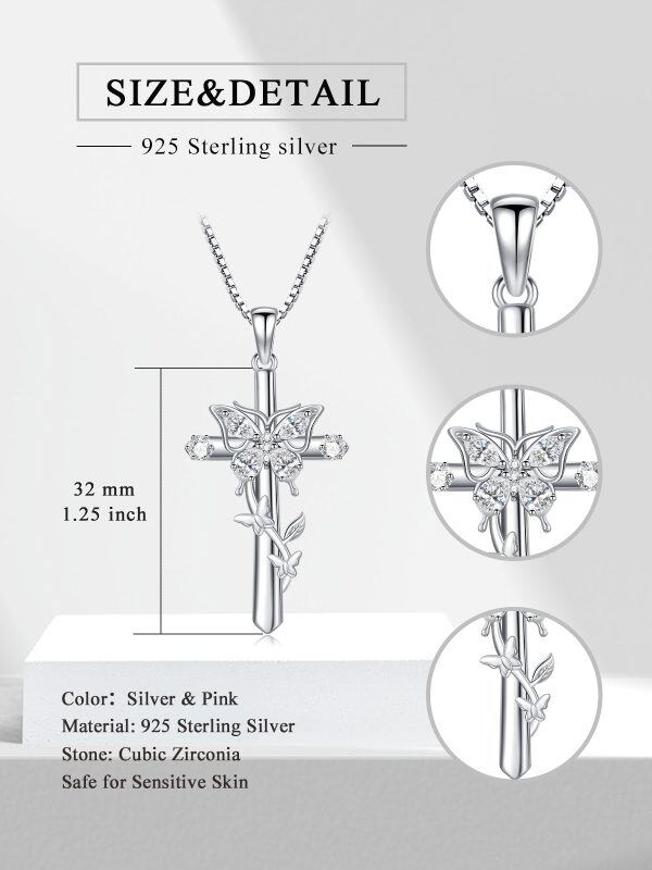 Sterling Silver Butterfly Cross Pendant Necklace-1