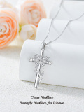 wholesale 925 Sterling Silver Butterfly & Flower Design Cross Pendant Necklace for Women Girls Mothers Day Gifts-0-4