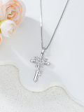 wholesale 925 Sterling Silver Butterfly & Flower Design Cross Pendant Necklace for Women Girls Mothers Day Gifts-0-5