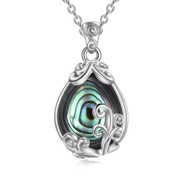 Sterling Silver Abalone Shell Filigree Teardrop Pendant Necklace-0