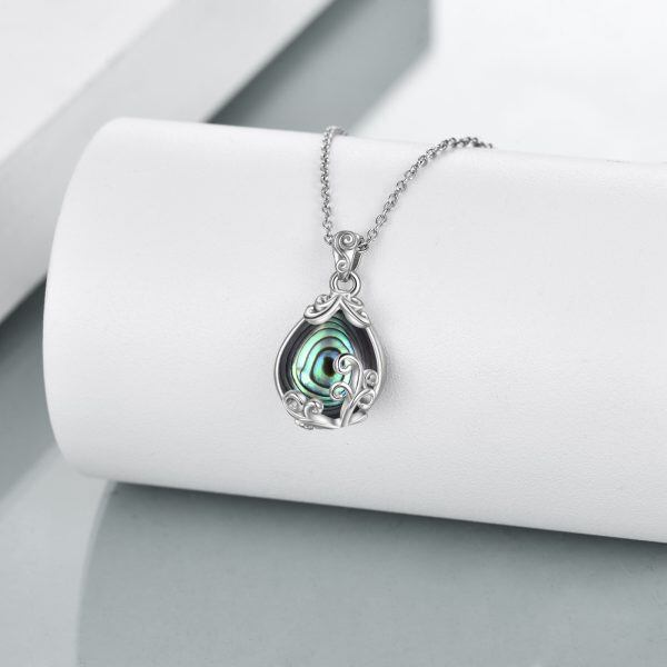 Sterling Silver Abalone Shell Filigree Teardrop Pendant Necklace-4