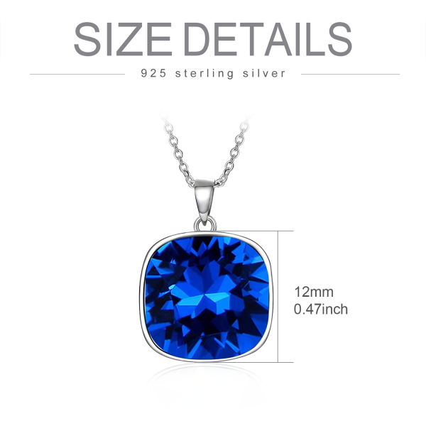 Sterling Silver Square Blue Crystal Pendant Necklace-1