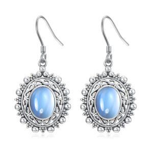 Sterling Silver Filigree Irish Celtic Moonstone Drop Dangle Earrings-0