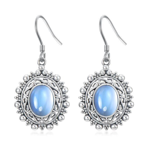 Sterling Silver Filigree Irish Celtic Moonstone Drop Dangle Earrings-0