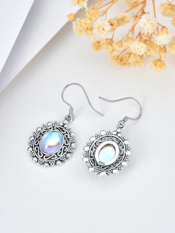 Sterling Silver Filigree Irish Celtic Moonstone Drop Dangle Earrings-4