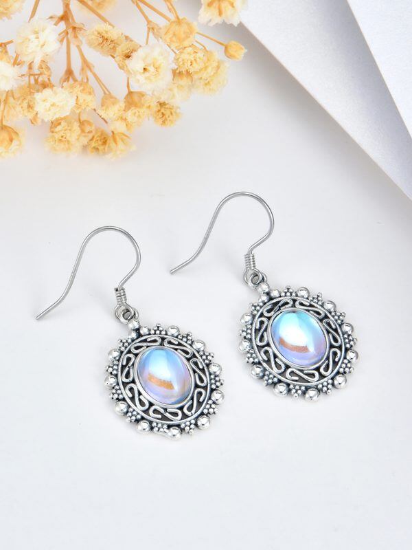 Sterling Silver Filigree Irish Celtic Moonstone Drop Dangle Earrings-5