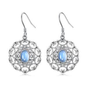 Sterling Silver Filigree Moonstone Drop Dangle Earrings-0