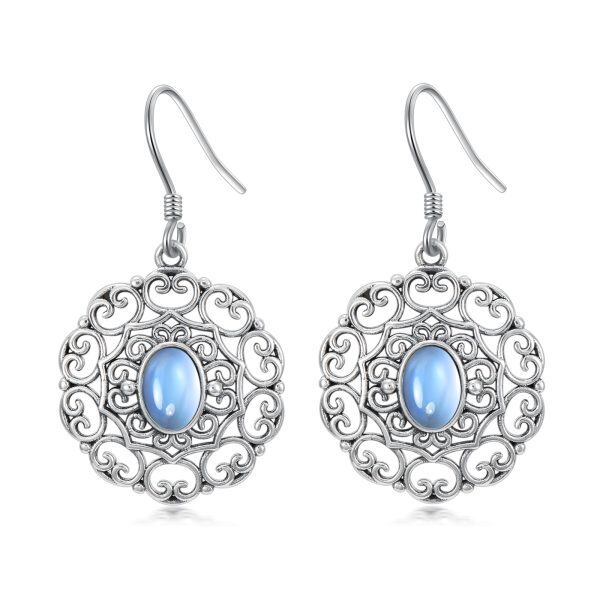 Sterling Silver Filigree Moonstone Drop Dangle Earrings-0