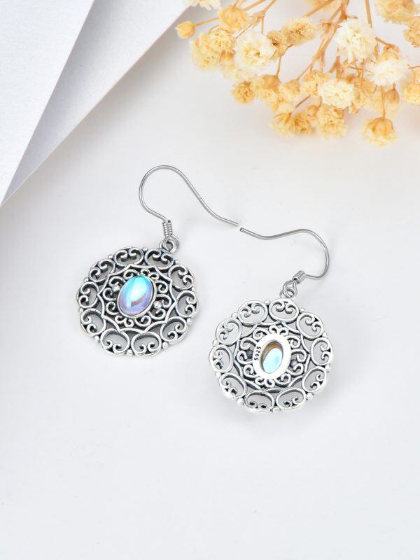 Sterling Silver Filigree Moonstone Drop Dangle Earrings-4