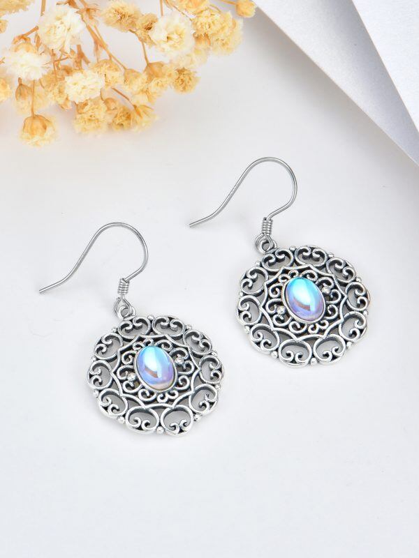 Sterling Silver Filigree Moonstone Drop Dangle Earrings-5