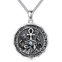 wholesale 925 Sterling Silver Blue Stone Ankh Eye of Horus Pendant Necklaces for Men Egyptian s- Oxidized/Oxidised