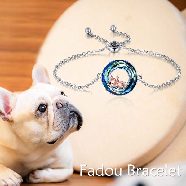 Sterling Silver French Bulldog Chain Bracelet With Crystal Circle-2