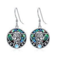 wholesale 925 Sterling Silver Abalone Shell Unicorn Moonstone Drop Earrings for Women- Oxidized/Oxidised