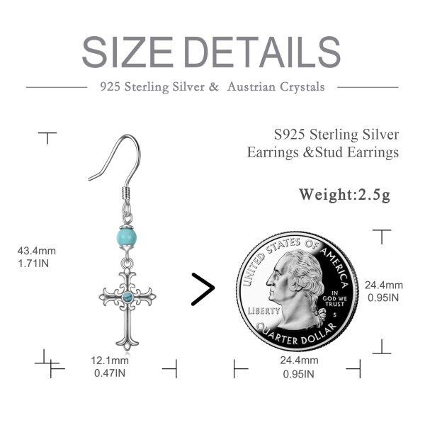 Sterling Silver Cross Turquoise Drop Dangle Earrings-1