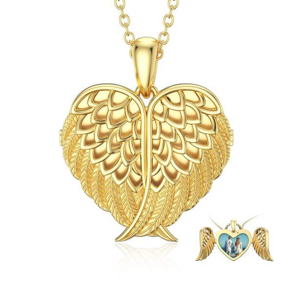 Sterling Silver With Gold Plated Angel Wings Heart Locket Necklace -0