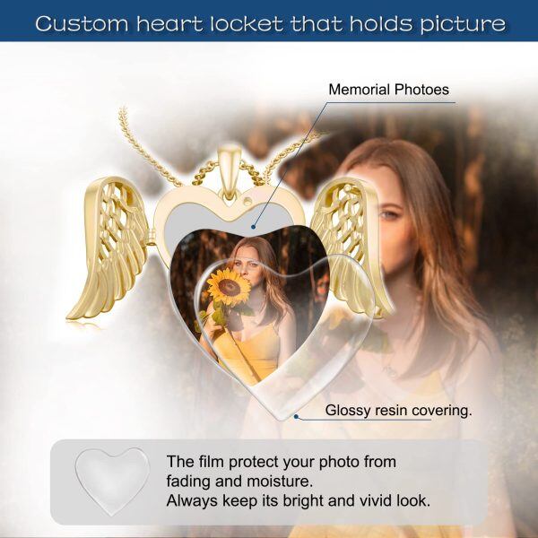 Sterling Silver With Gold Plated Angel Wings Heart Locket Necklace -1