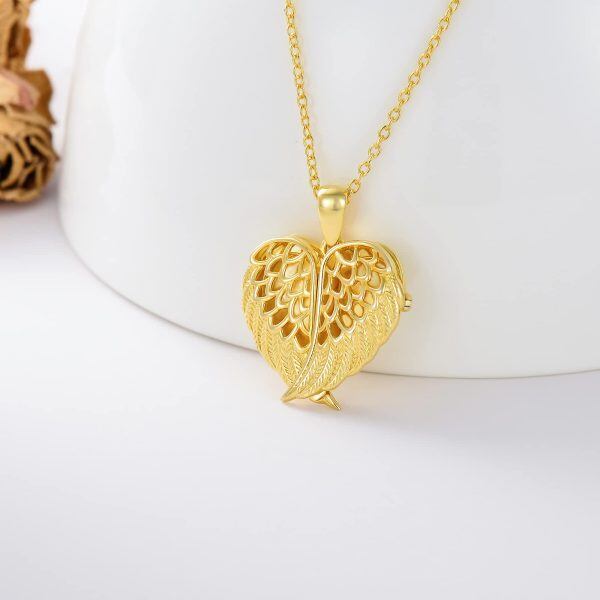 Sterling Silver With Gold Plated Angel Wings Heart Locket Necklace -3