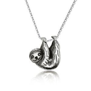 Sterling Silver Oxidized Sloth Pendant Necklace-0