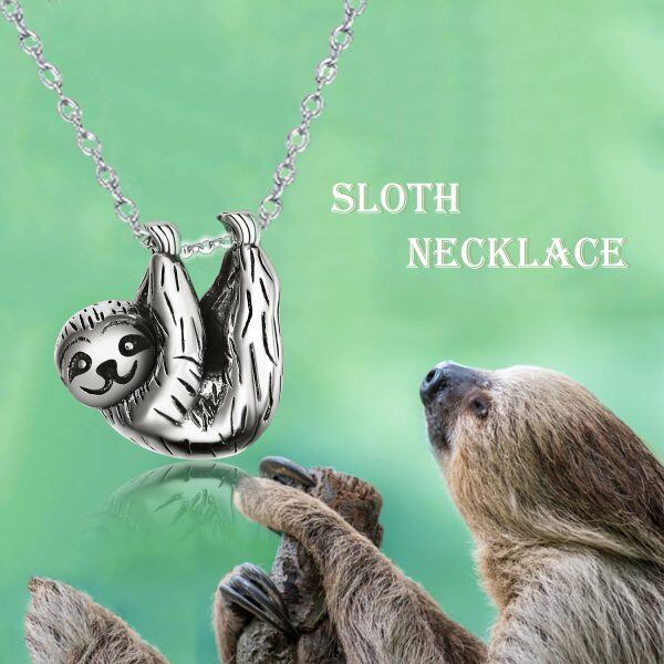 Sterling Silver Oxidized Sloth Pendant Necklace-2