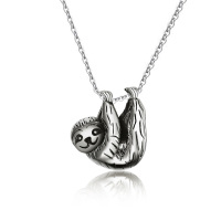 wholesale 925 Sterling Silver Sloth Charm Necklace for Women and Girls Gift Ideas- Oxidized/Oxidised