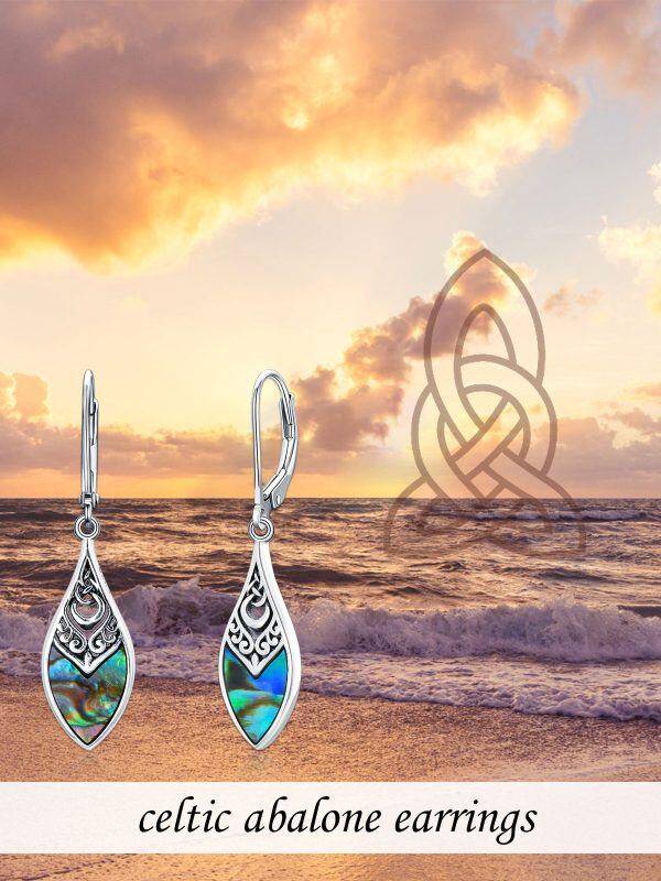 Sterling Silver Boho Filigree Irish Celtic Dangle Drop Earrings With Abalone Shell-2