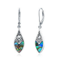 wholesale 925 Sterling Silver Abalone Shell Leverback French Wire Bohemian Drop Earrings- Rhodium Plated