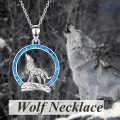 wholesale 925 Sterling Silver Blue Fire Opal Howling Wolf Pendant Necklace for Men & Women - 30 Chain-0-2
