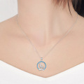 wholesale 925 Sterling Silver Blue Fire Opal Howling Wolf Pendant Necklace for Men & Women - 30 Chain-0-3