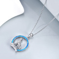 wholesale 925 Sterling Silver Blue Fire Opal Howling Wolf Pendant Necklace for Men & Women - 30 Chain-0-5
