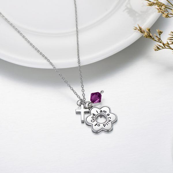 Sterling Silver "I Am a Child of God" Pendant Necklaces With Purple Crystal-6