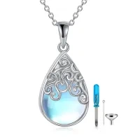 wholesale 925 Sterling Silver Tear Drop Moonstone & Turquoise Cremation Jewelry Urn Pendant Necklace- Rhodium Plated
