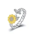 wholesale 925 Sterling Silver Sunflower & Bee Honeycomb Ring for Women and Girls - Adjustable Size  Set-0-0