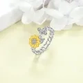 wholesale 925 Sterling Silver Sunflower & Bee Honeycomb Ring for Women and Girls - Adjustable Size  Set-0-4