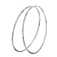 wholesale 925 Sterling Silver Hammered Texture Large Hoops 34g - Diameter 68-70 mm for Women- Rhodium Plated