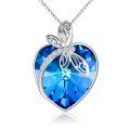 wholesale 925 Sterling Silver Blue Heart Shaped Crystal Dragonfly Pendant Necklace-0-0