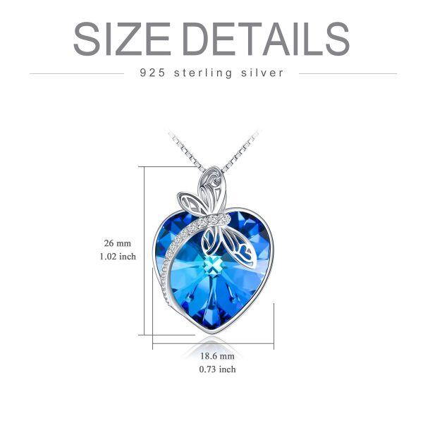 Sterling Silver Dragonfly Pendant Necklace With Blue Heart Crystal-1