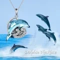 wholesale 925 Sterling Silver Blue Crystal Dolphin Pendant with Black Wave Design - Ocean Memorial Keepsake Jewelry-0-2