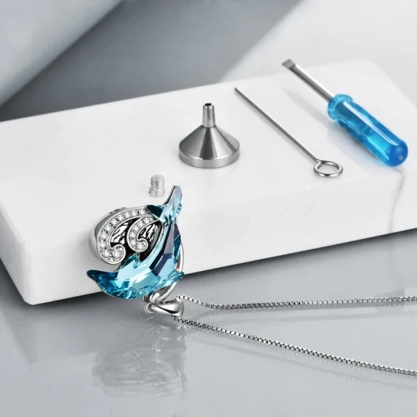 Sterling Silver Crystal Dolphin Urn Necklace-5